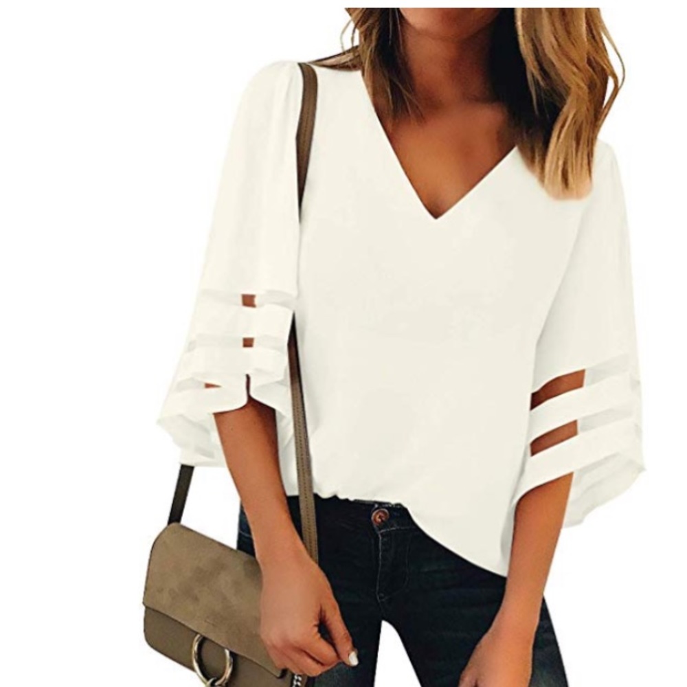 Beautiful woman blouse 3/4 bell sleeve loose top